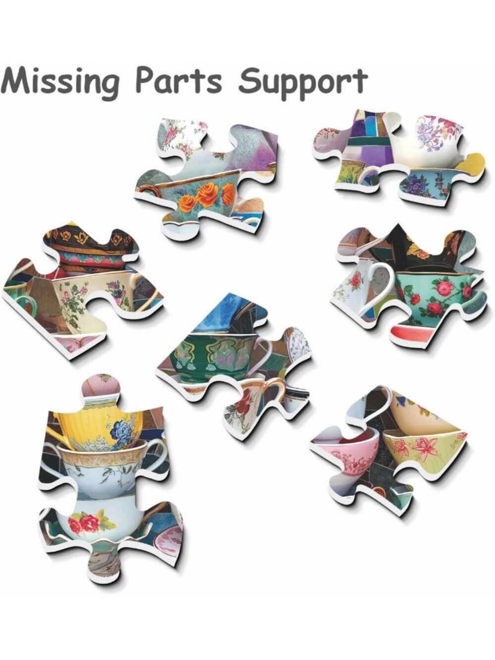 Colorful 1000-Piece Teacups Jigsaw Puzzle for Adults | Retro Tea Time Decor - Picture 6 of 7